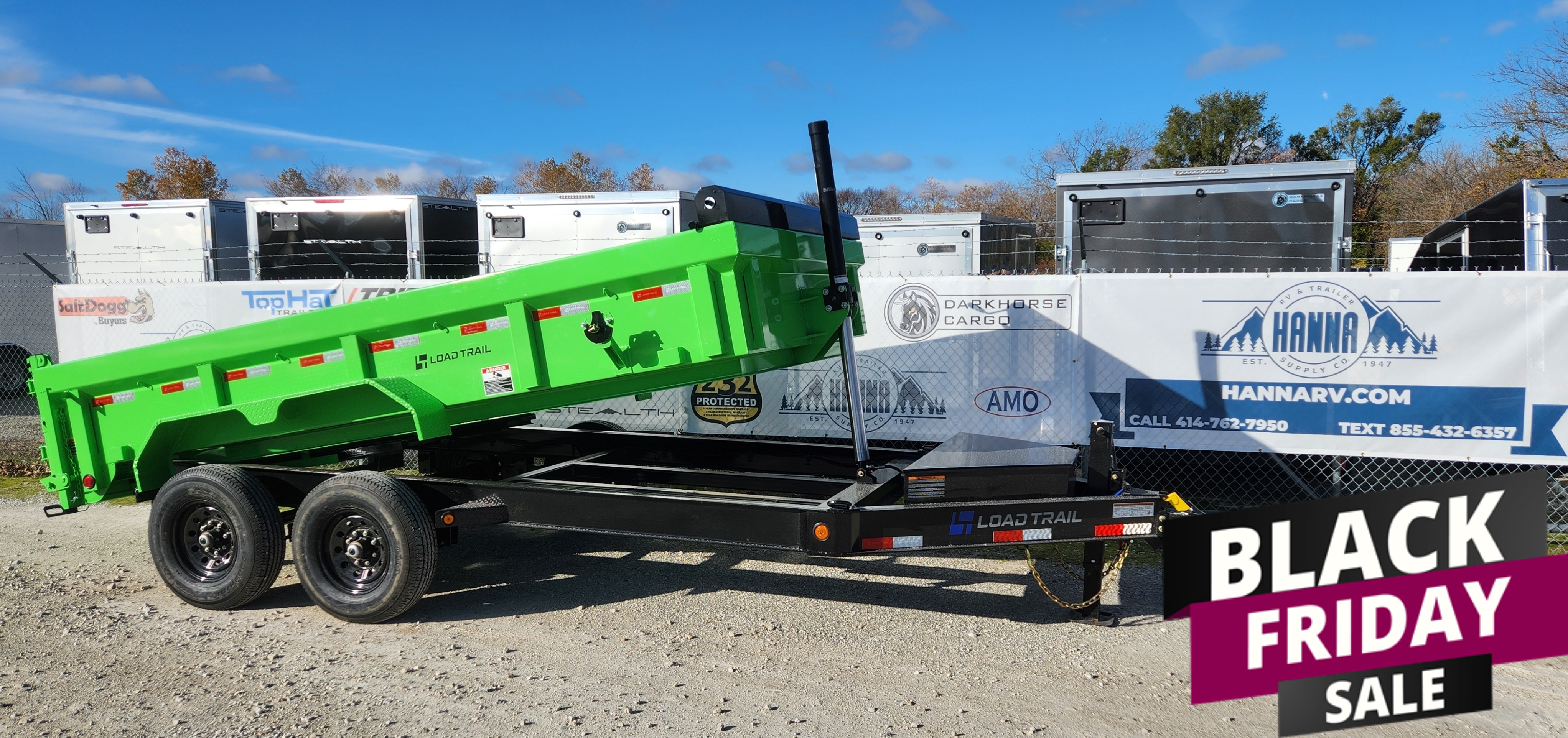 Load Trail 83 X 14 Tandem Axle 14,000 Lb Low Profile Dump Trailer with Telscopic Cylinder- Kawasaki Green